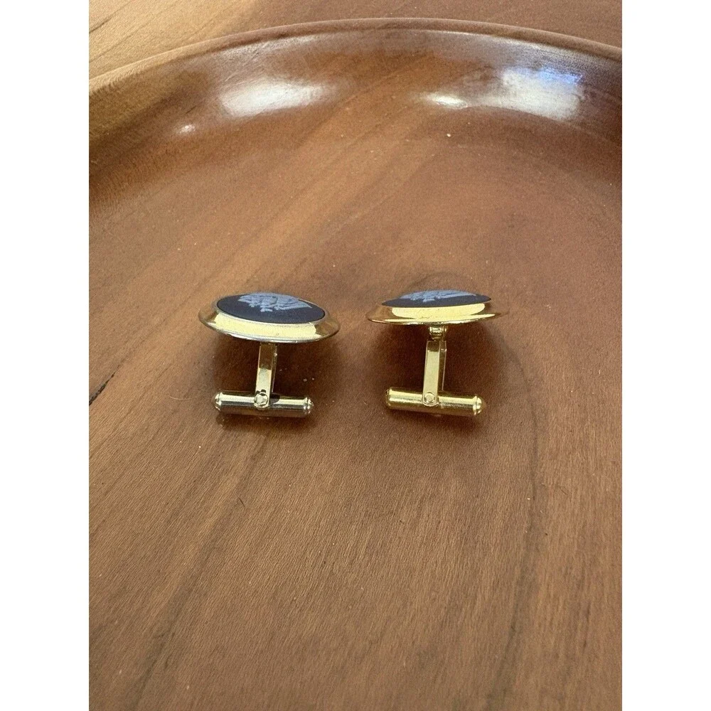 Wedgewood Sailing Ship Cufflinks 5 Micron Gold Plated Jasperware England Classic
